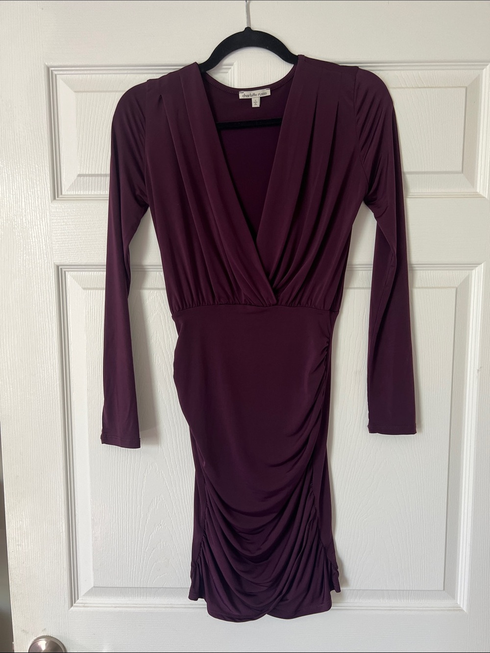 Charlotte Russe Deep Plum Long-Sleeve Faux Wrap Dress